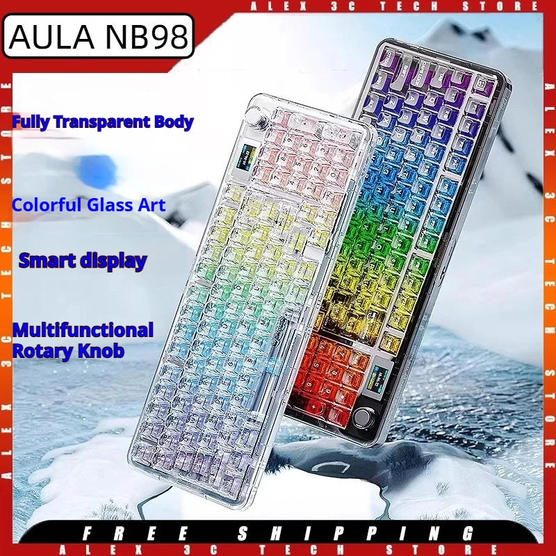 

AULA NB98 Mechanical Keyboard Wireless Bluetooth 8000mAh Hot-Swap LCD Ergnomic Gaming Keyboards For Mac Windows Android PC Gifts