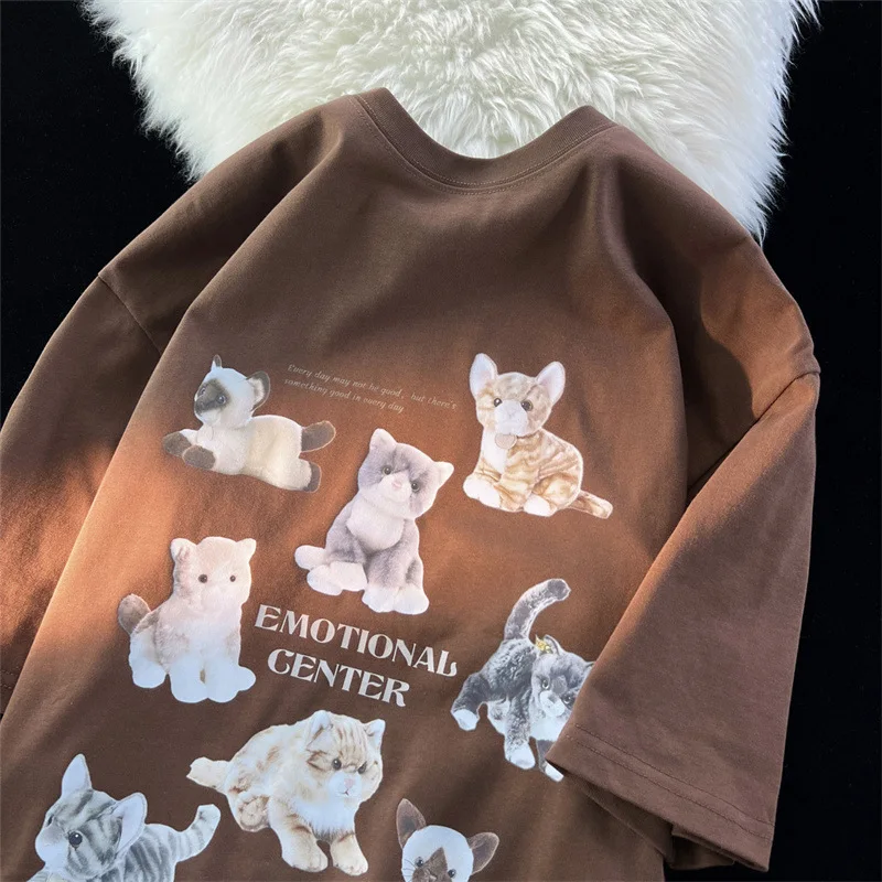 Women T Shirt Japanese Retro Cute Cartoon Cat Short-sleeved T-shirt Women\'s Loose Korean Top Y2k Top Women Clothing Tops