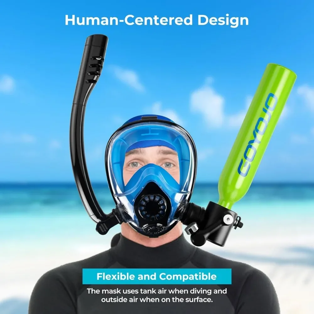 Diving Tank with Snorkel Mask 0.5L Mini Scuba Portable Lungs Oxygen Cylinder Full Face Diving Mask Underwater Breath System