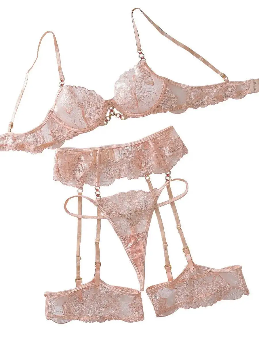 2025 Casaul Pure Desire bikinistijl beugel push-up vormgeven sexy bloem borduurwerk bikini rugloze diepe V mouwloos 2U7Y