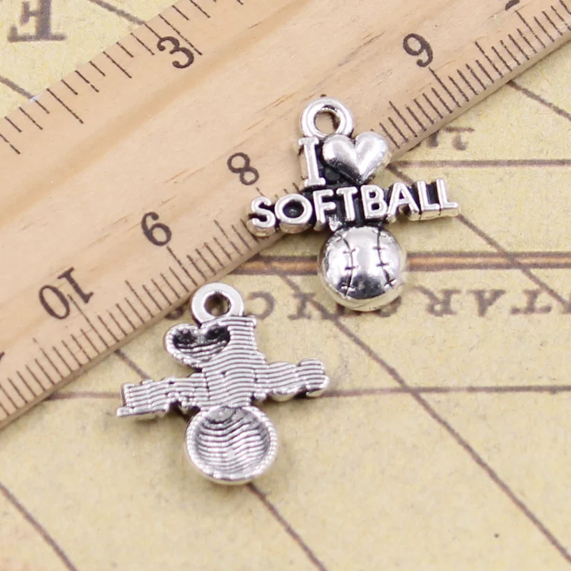 30pcs Charms I Love Softball 21x19mm Tibetan Silver Color Jewelry Antique Pendants DIY Craft Handmade Making