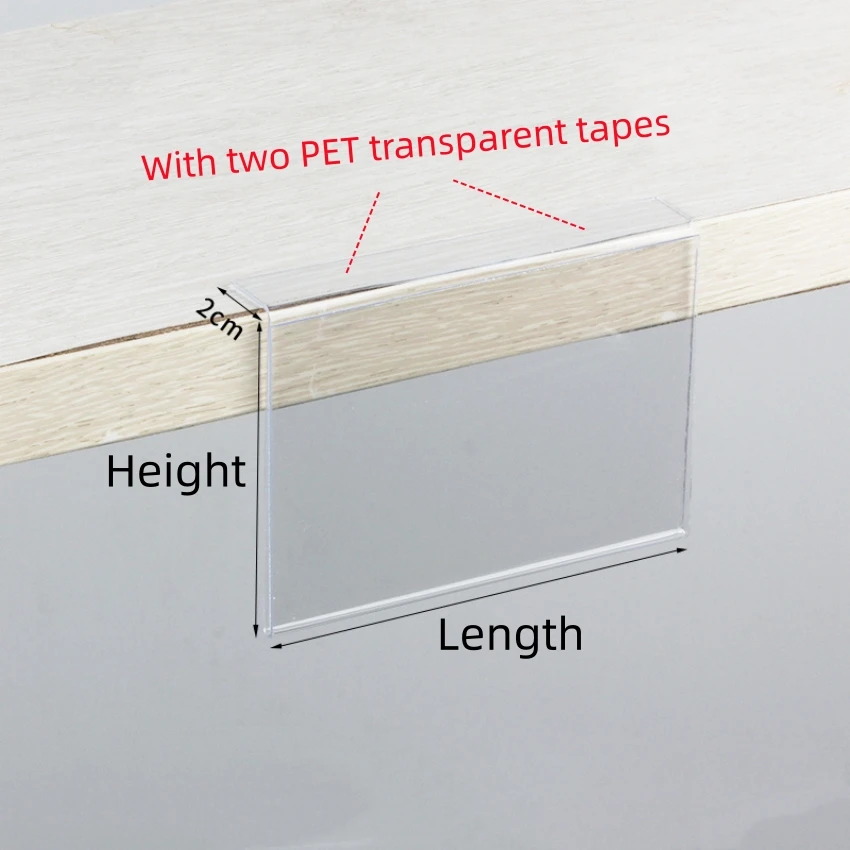 T1.2mm Plastic Acrylic Shelf Sign Price Tag Label Display Paper Promotion Name Card Holders with Adhesive Tape 1Pack