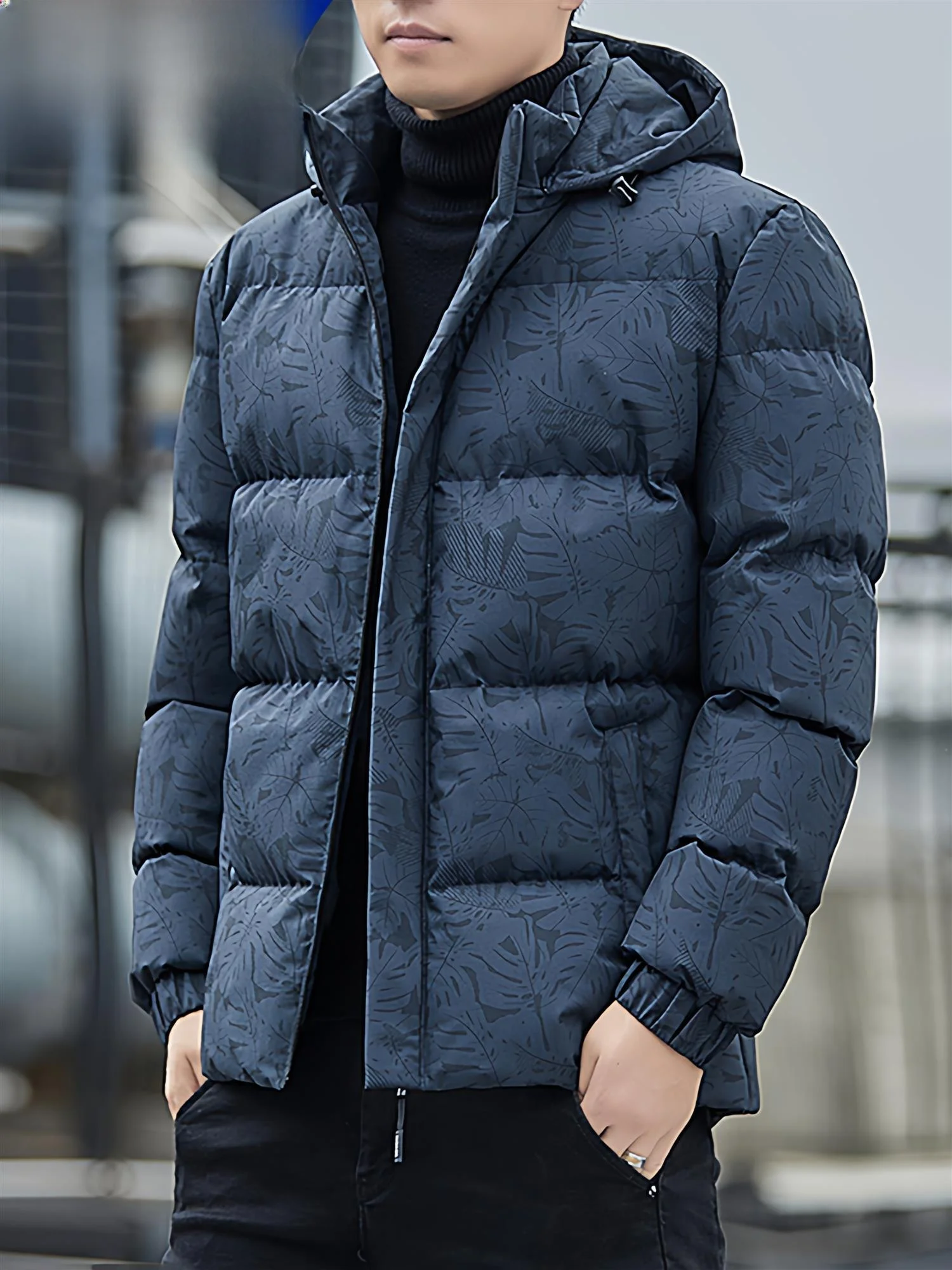 

Winter Thiened Fce Lined Casual Hooded Cotton Jaet Men's New Sle Warm Coat Upperwear Polyester Fiber Faion Urban S...