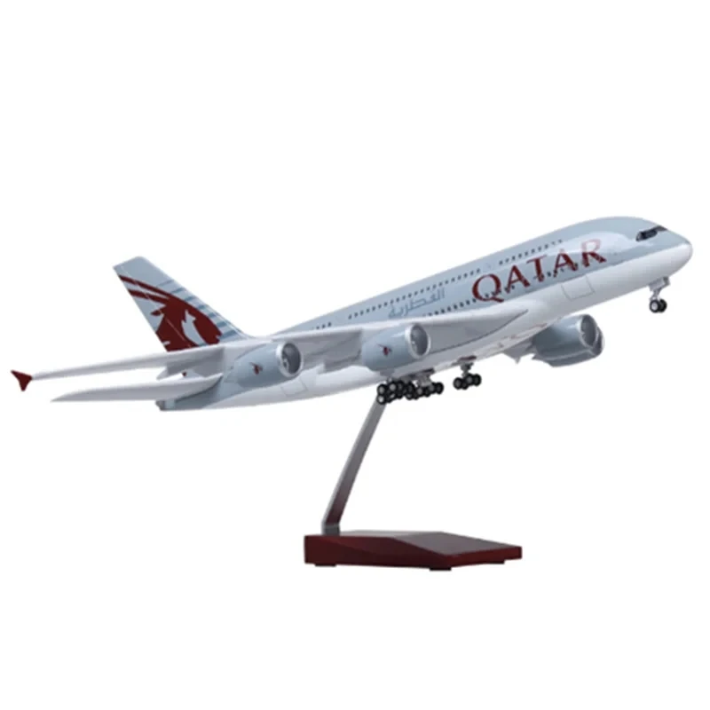 Qatar Airways 47cm 1/160 Scale Airbus A380 Aircraft Model With Light & Wheel Diecast Airplanes For Collection Display Or Gifts