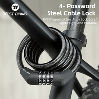 WEST BIKING Mountain Bike Steel Cable Lock Key Password Portable Lock Secure Anti-Theft Scooter Lock Mtb Bicycle Accessories