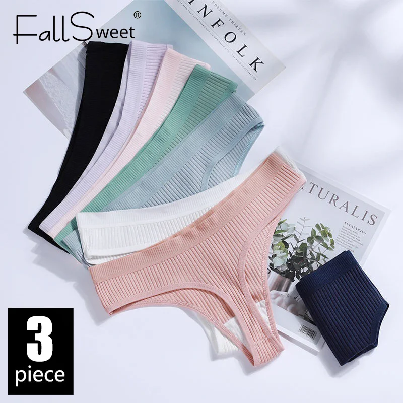 

FallSweet 3Pcs/Set Cotton Thongs Sexy Panties Women‘s Thong Low Waist Underwear Mini Panties Girls G-string Lingerie