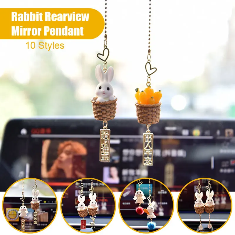 

New Car Pendant Lovely Rabbit Ornoments Car Rearview Mirror Pendant Safety Rabbit Hanging Female Car Interior Decoration