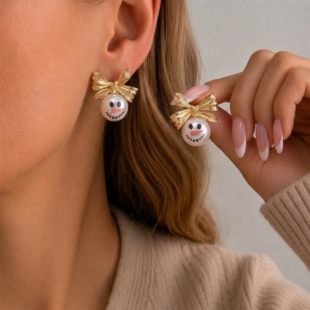 Cute Snowman Christmas Earrings Reindeer Christmas Tree Xmas Earrings Shining Bowknot Santa Claus Earrings Gift