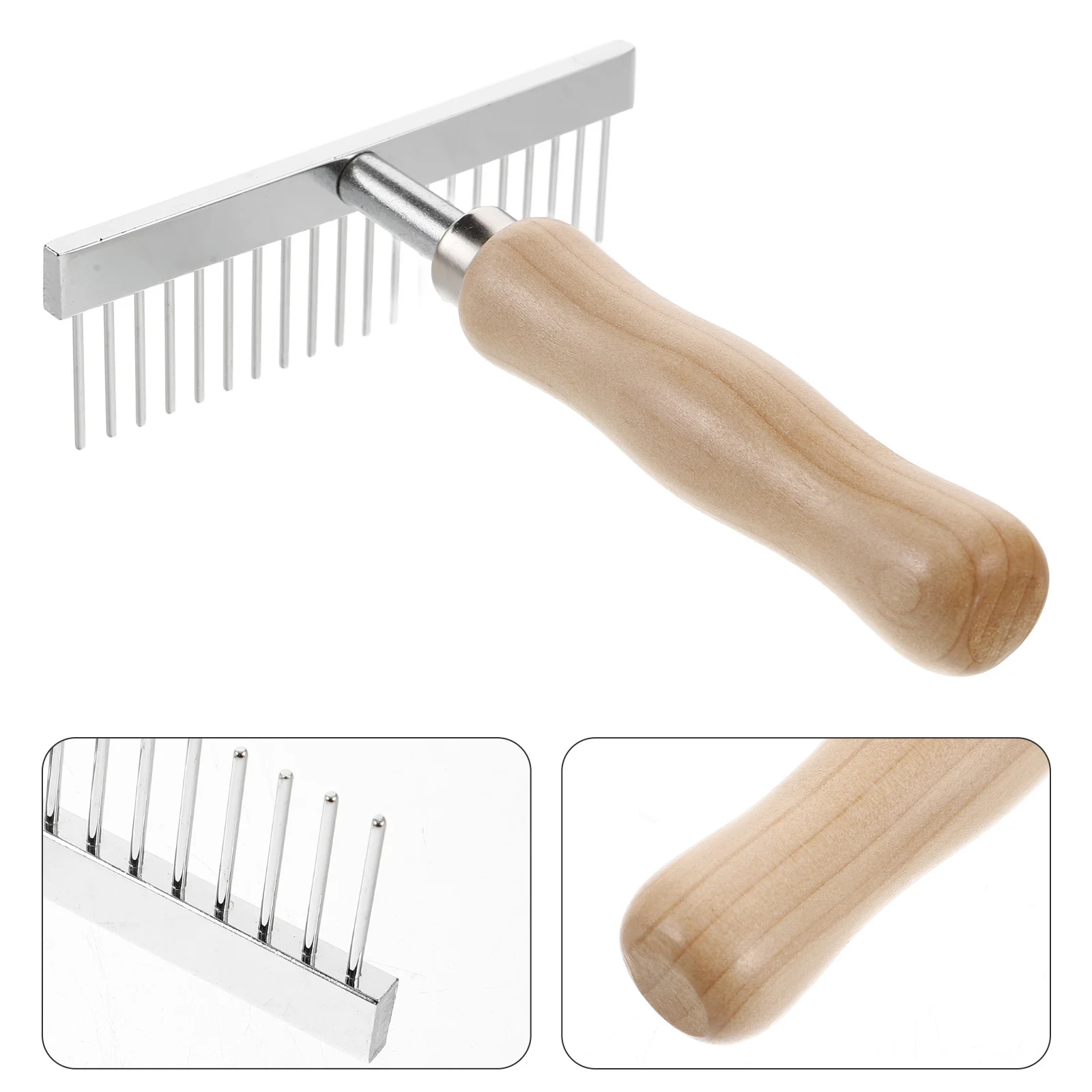 Stainless Steel Dematting Brush Horse Grooming Comb Wooden Handle Horse Rake Brush Efficient Deshedding Tool Deshedding Tool