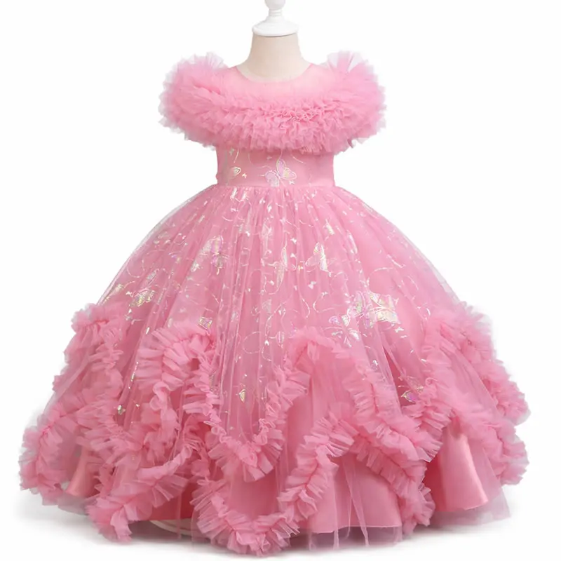 Special Occasions Princess Dress For Girls Costume New Year Elegant Formal Gown Glitter Puff Mesh Bow Frock Child Wedding Tunic