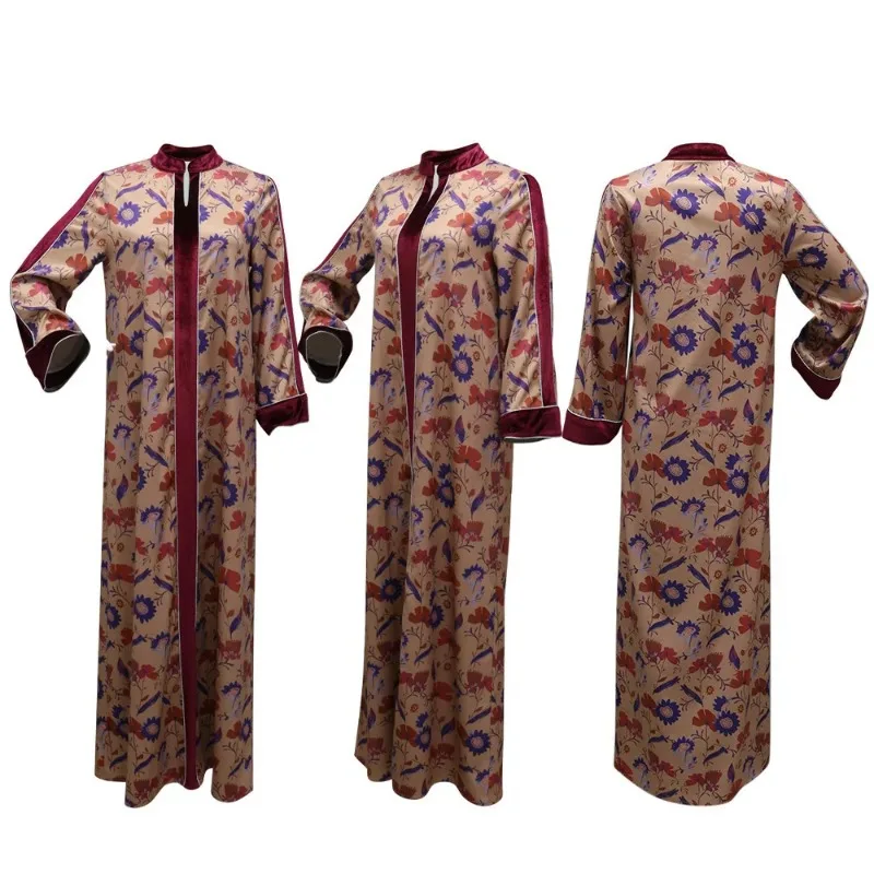 XQY personalizado 500375   Jalabiya Roupas femininas étnicas muçulmanas novo vestido com pingente de veludo estampado personalizado