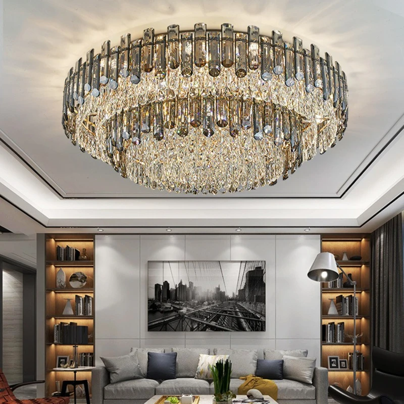 

Living room ceiling round crystal lamp simple modern atmosphere bedroom dining room lamp light luxury