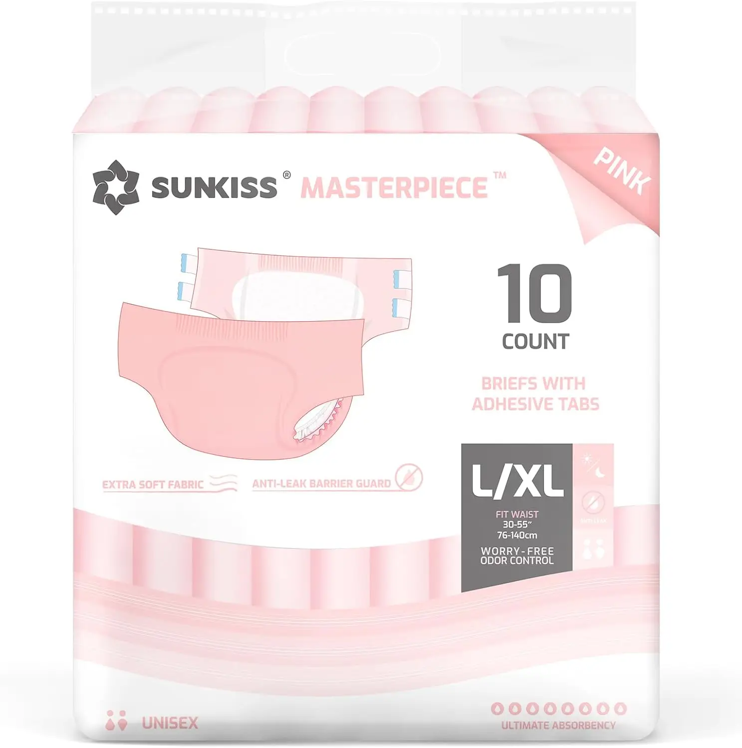

Adult Diapers with Tabs, Unisex Incontinence Briefs, Heavy Absorbency, Odor Control, Large/X-Large, 10 Count