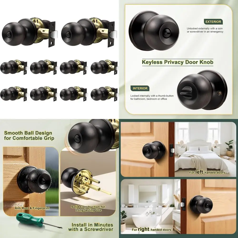 

Antique Style Keyless Door Knobs, Interior Bathroom and Bedroom Hardware, Oil Rubbed Bronze Finish, Vintage Round Ball Design