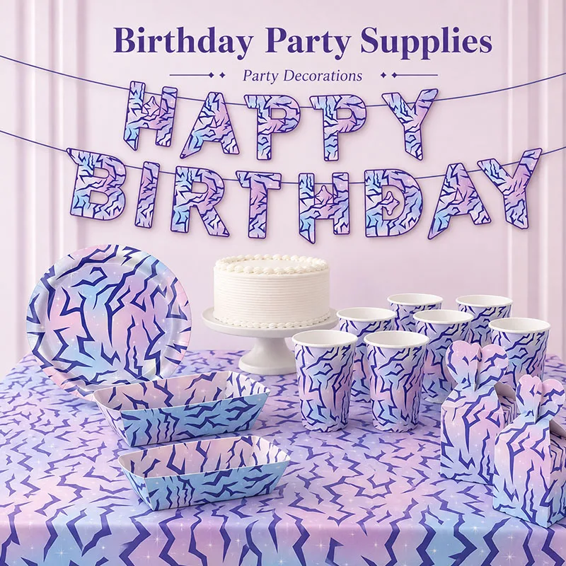 Kit de Vaisselle Thème K-Pop : Gobelets, Assiettes, Serviettes, Nappe et Boîtes en Carton pour Fêtes, Balcons, Terrasses, Pique-niques et Célébrations