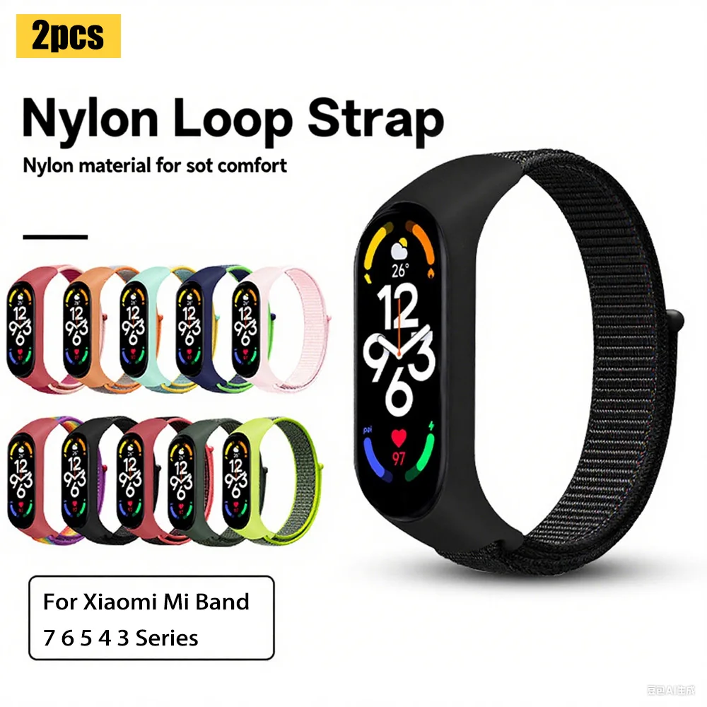 샤오미 미밴드 7 스트랩 교체용 나일론 루프 2개, 부드럽고 조절 가능한 손목 시계줄, 미밴드 7 6 5 4 3 팔찌용