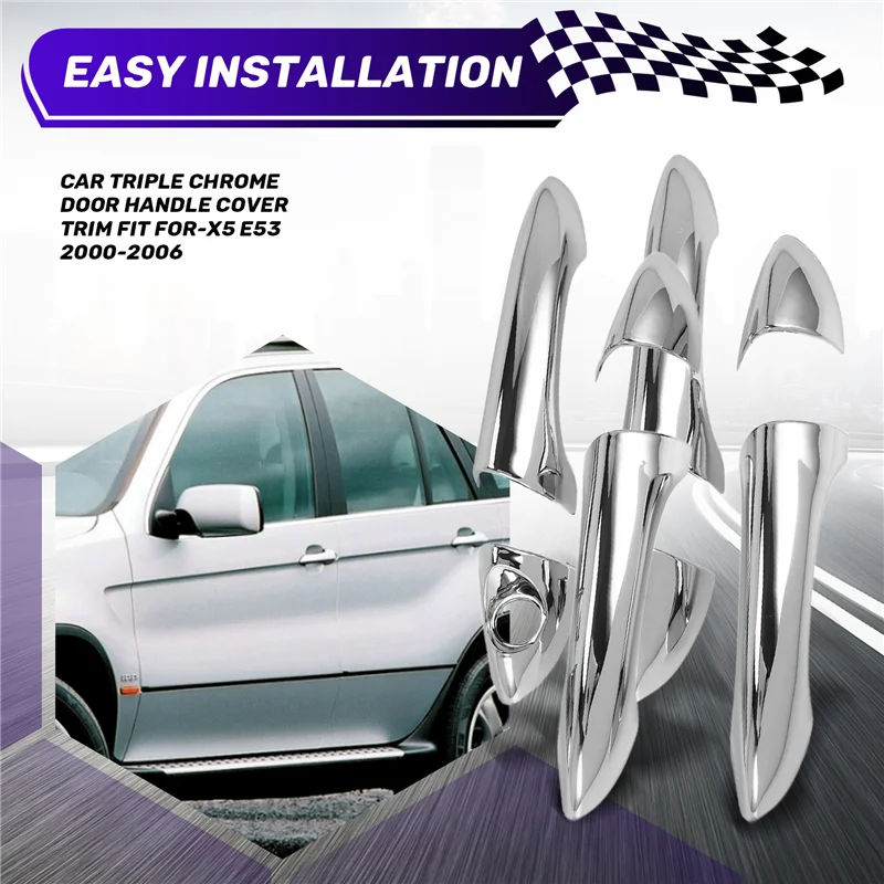 

NEW-Car Triple Chrome Door Handle Cover Trim Fit For BMW X5 E53 2000-2006