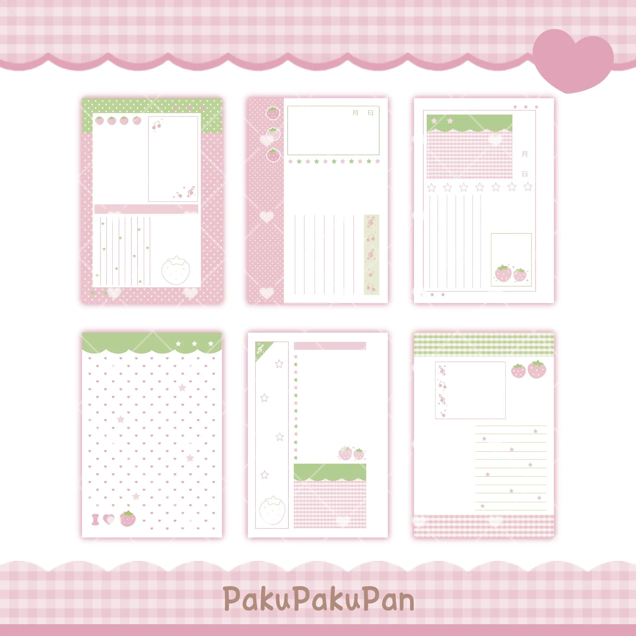 A7 Refill Paper 60pcs Cute Strawberry Pink Green Music Note Prepunched 6 Holes Planner Inserts for Mini Pocket Binder