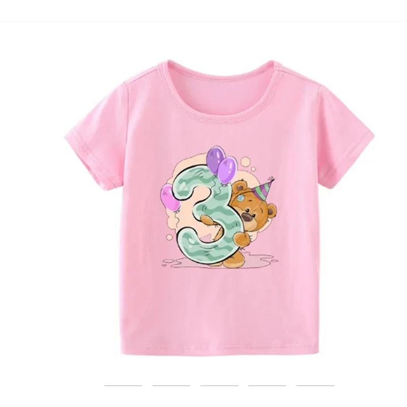 Novo verão menino menina urso number1-9 arco impressão t camisas bebê bonito engraçado em torno do pescoço camiseta melhor presente de aniversário roupas