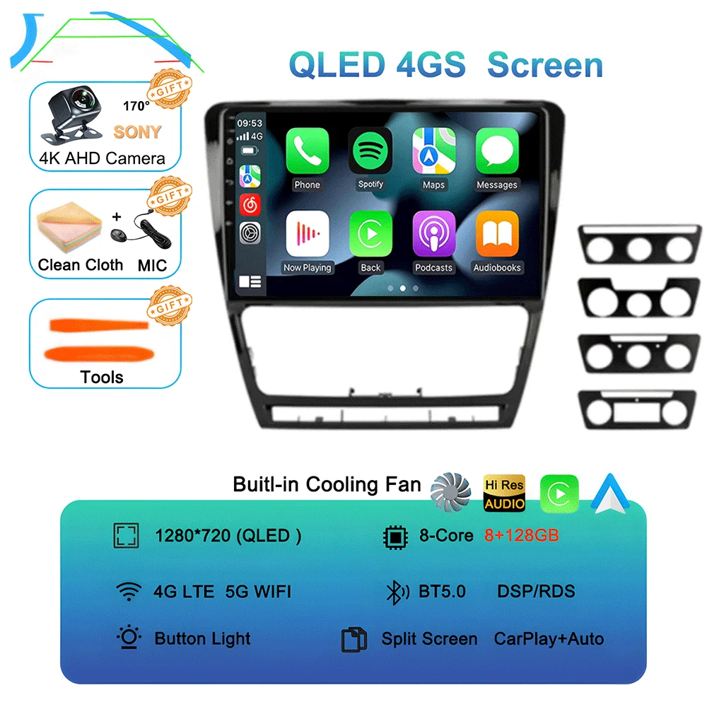 10.1 "Android 16 Autoradio Multimidia Video Player WIFI + 4G 2din Navigatie GPS Voor SKODA Octavia 2 A5 2007-2014 Head Unit Stereo