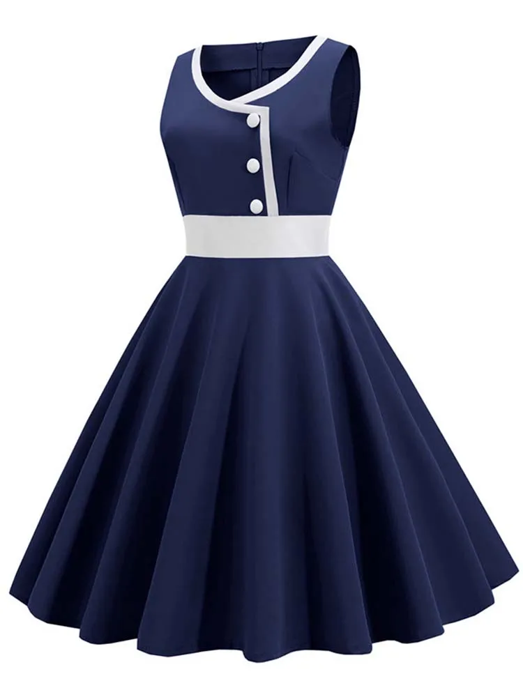 Letnia sukienka damska szata Vintage Retro 50. 60. bez rękawów Rockabilly Party sukienki Vestidos — zdjęcie 3