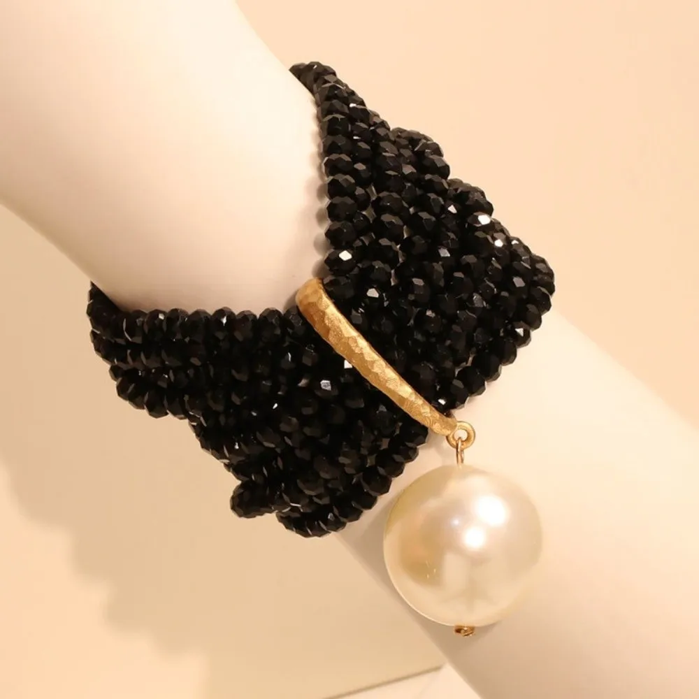 

Pendant Handchain Multi-Strand Pearl Bracelet Baroque Gold-Plated Cuff Bangle Chunky Elastic Beaded Wristband Bride