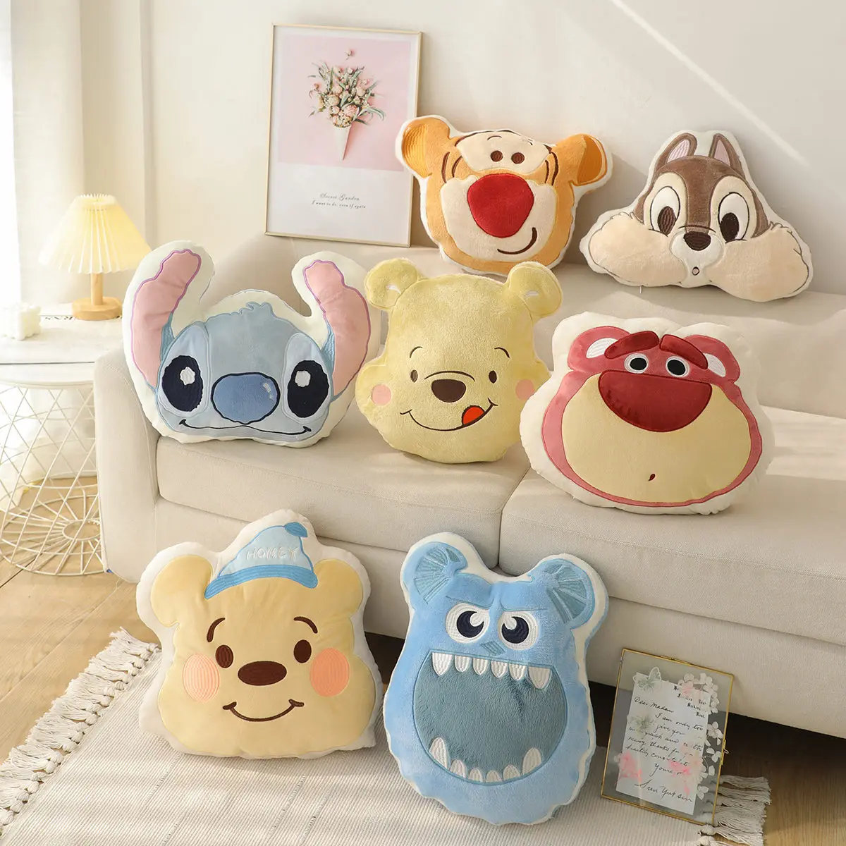 

Disney Cute Pillow Soft Cuddly Stuffed Anime Plush Toy Winnie The Pooh Tigger Stitch Plushies Back Cushion Sofa Decor Pillow