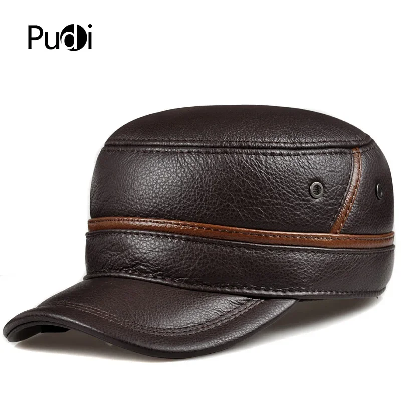 Pudi Genuine Leather Men Baseball Cap Hat CBD High Quality Men's Real Leather Adult Solid Adjustable Hats Caps HL101