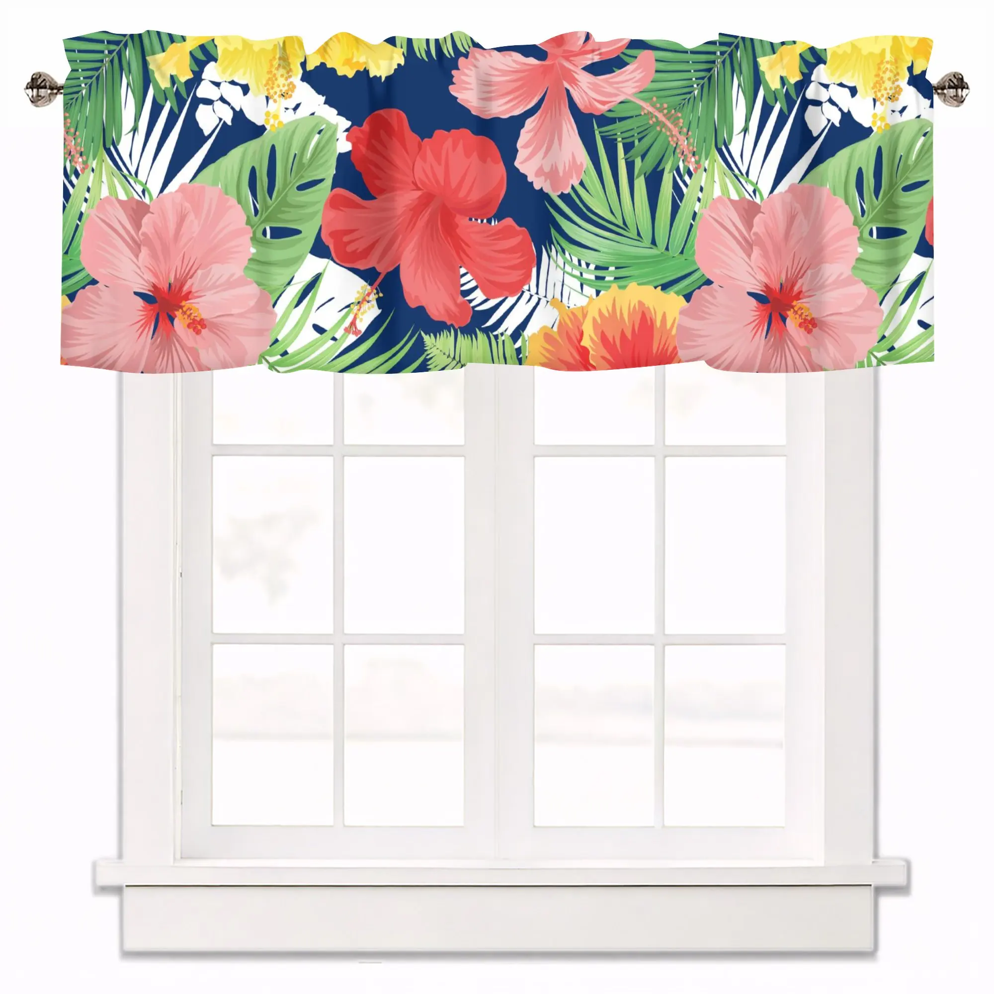 Valances for Windows, Bright Colorful Flowers Semi Sheer Valances Windows Curtain, Short Window Treatment Light Filtering Decor