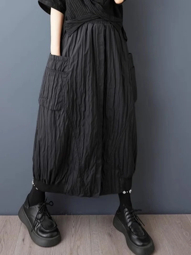 

Осень-весна 202, новая плиссированная юбка темного ветра, большие размеры, женская универсальная свободная юбка трапециевидной формы с большим карманом w1360