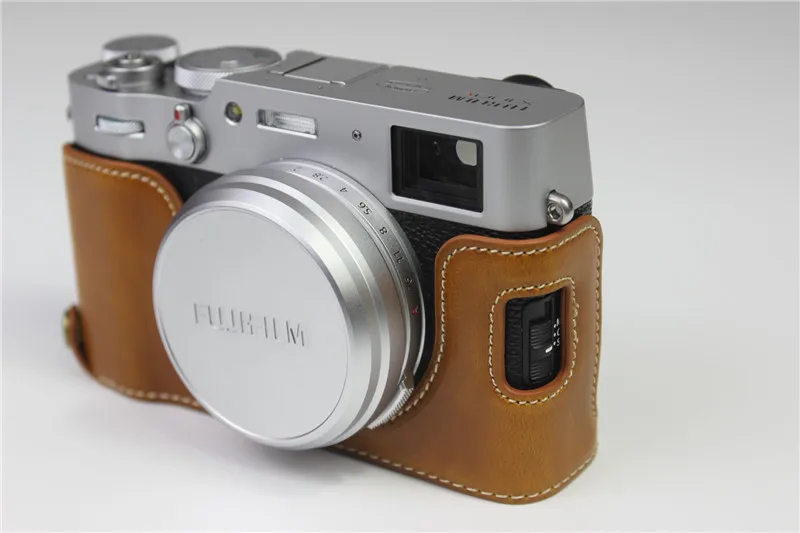 PU Leather Case Camera Bag Half Body Base Protector for Fujifilm Fuji X100V Digital Camera Shell Protective Opening Bottom Cover