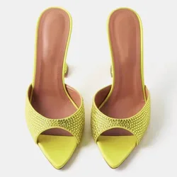 2024 Rhinestone Wine Cup Heel High Heel Sandals Pointed Peep Toe Party Shoes Adult Gift High Heel Outside Dress Slippers 35-43