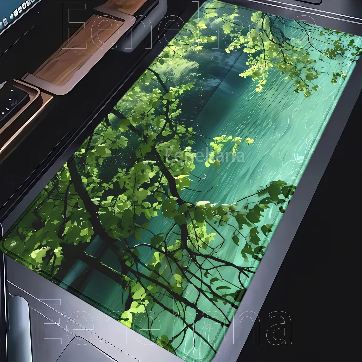Green Pond Tree Mauspad, großes Computer-Büro-Tischmatten, Gummi, rutschfeste Gaming-Tastatur, Mauspads, lange HD-Druck-Schreibtischunterlagen