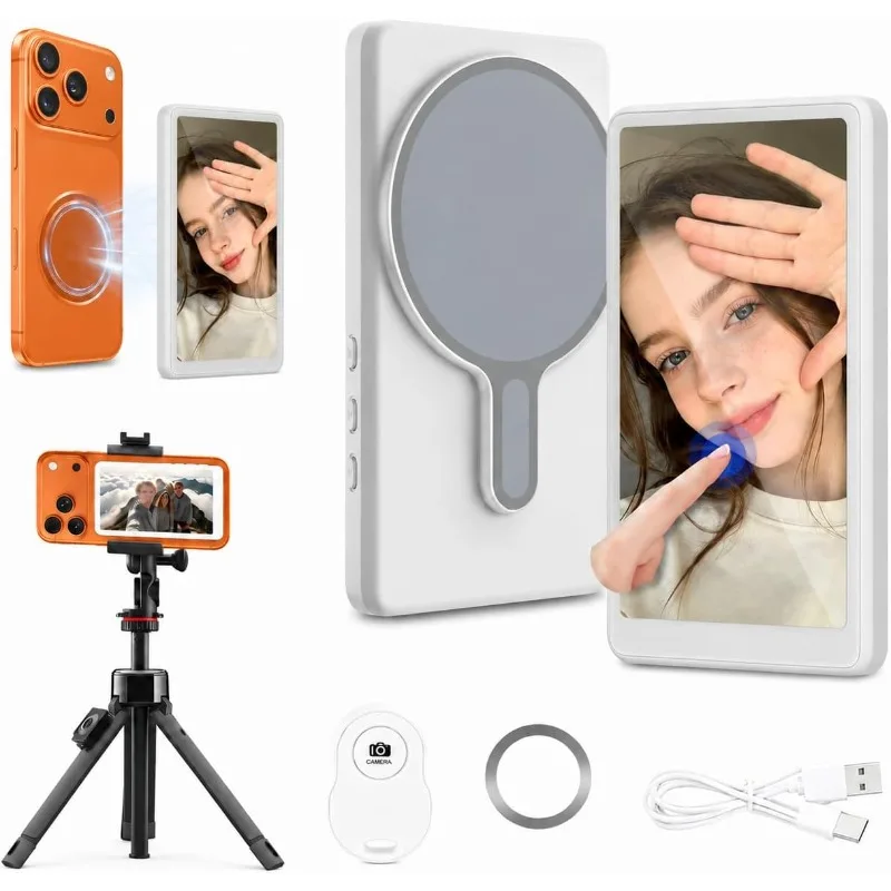 Magnetic Vlog Selfie Monitor for iPhone & Android Wireless Mirroring Back Camera Screen Portable Phone Display for Photos Lives