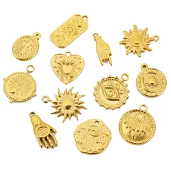 5PCS Stainless Steel Cross Heart Sun Life Tree Charms Color Pendant For DIY Necklace Bracelet Jewelry Making Accessories