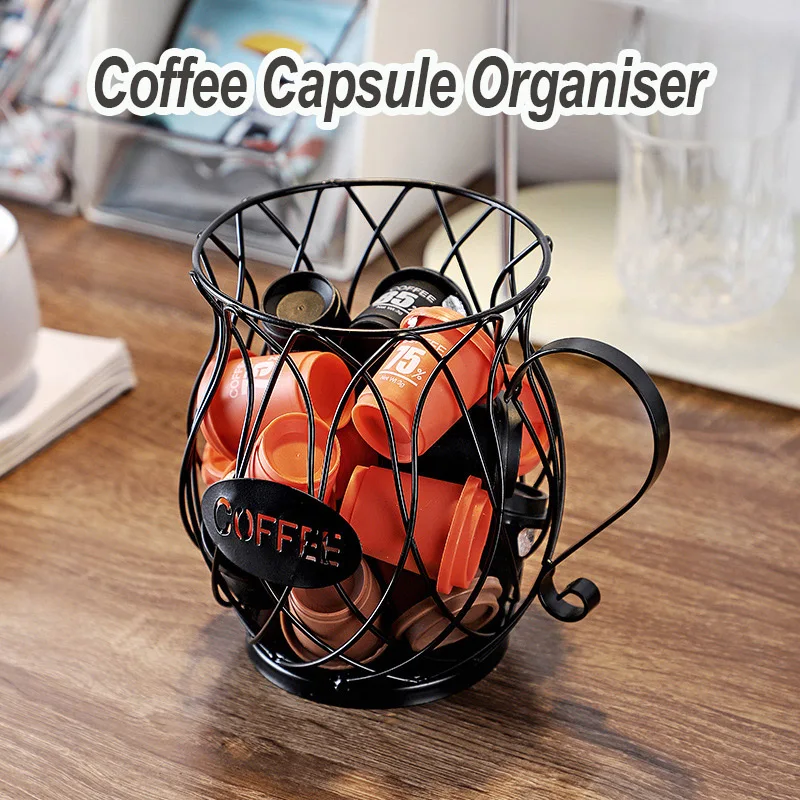 

Metal Coffee Capsule Holder Vintage Coffeeware Teaware Storage Rack Basket for Nespresso Home Kitchen Fruit Basket Accessories