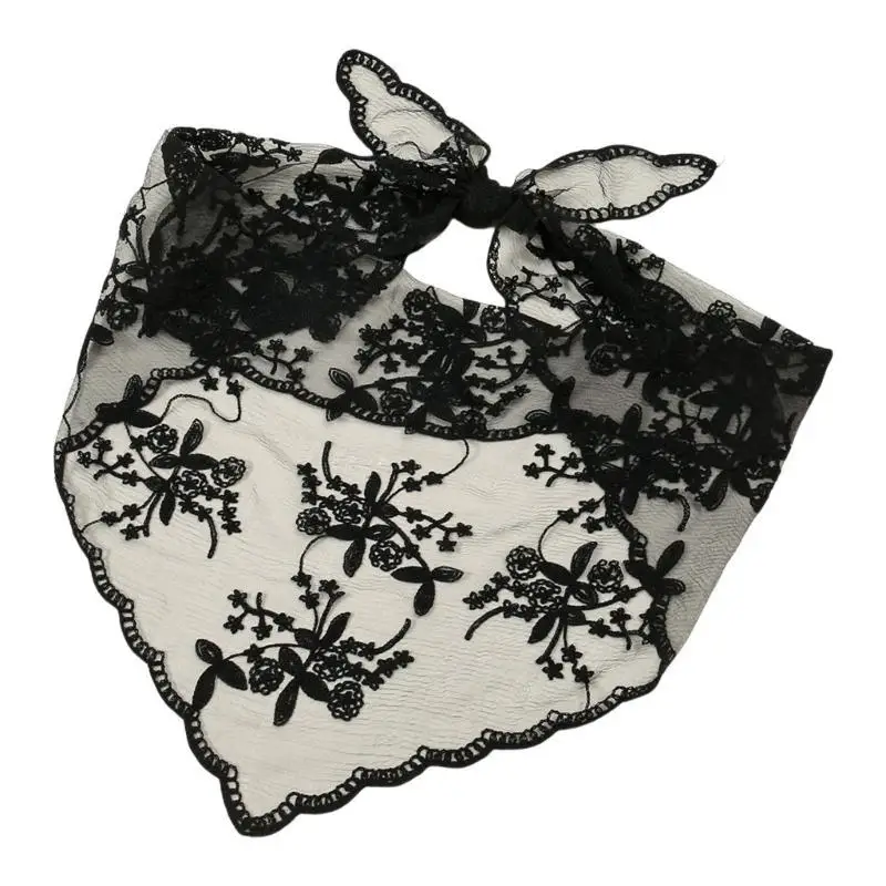 

31BB Flower Headband Embroidered Lace Triangle Scarf Lace Wedding Scarf Church Hijab