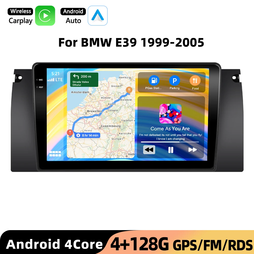 Podofo voor BMW E39 1999-2005 Draadloze CarPlay voor Apple Android Auto autoradio GPS FM WiFi BT Multimedia Stereo DSP EQ