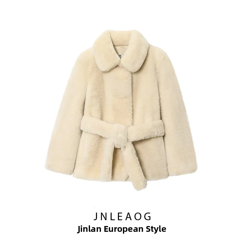

Faionable пальто с эффектом искусственного меха с поясом, женское пальто свободного покроя из полиэстера, осенняя новая женская верхняя одежда JNLEAOG