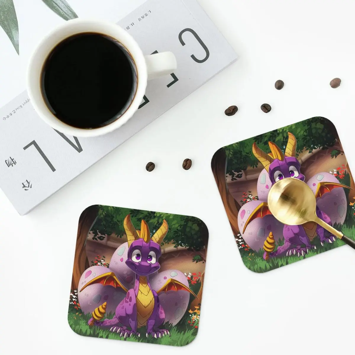 Spyro Pattern Coasters Kitchen Placemats Non-slip Insulation Cup Coffee Mats For Decor Home Tableware Pads Set of 4