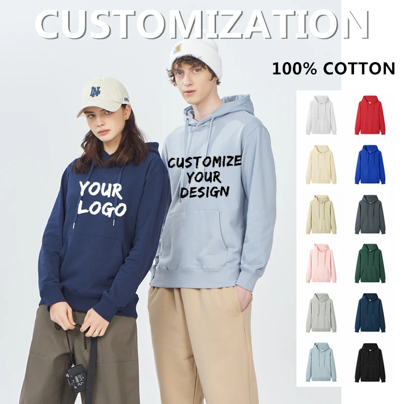 

Personalized Design High Quality 100% Cotton Hoodie Customize Tailor Made Logo Brand Printing Hoodies Workwear POD Dropshipping