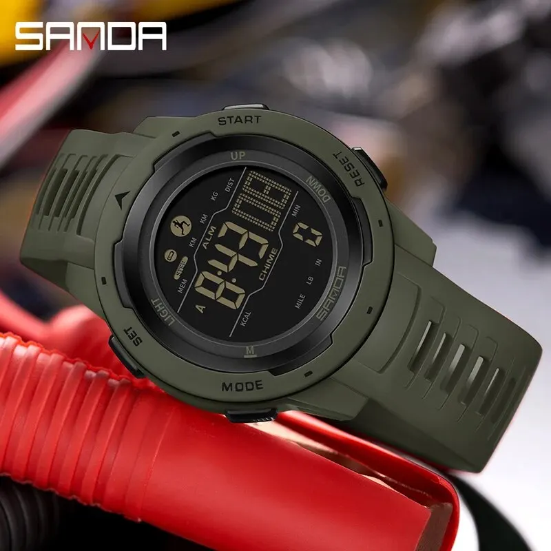 SANDA Brand Men Watches Sports Pedometer Calories 50M Waterproof LED Digital Watch Military Wristwatch Relogio Masculino 2145