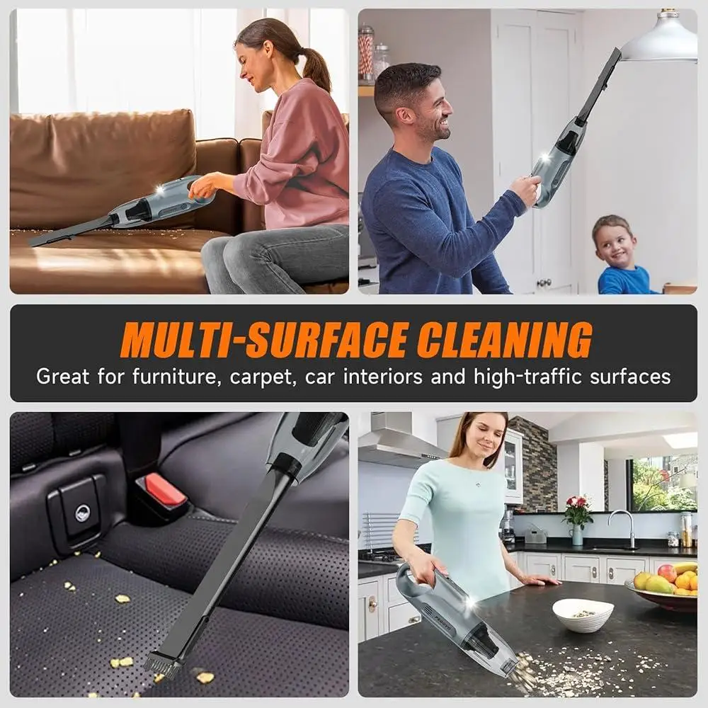 휴대용 무선 진공 청소기 10000Pa 흡입 충전식 자동차 진공 LED 조명 애완 동물 브러시 30분 배터리 수명 HEPA 필터