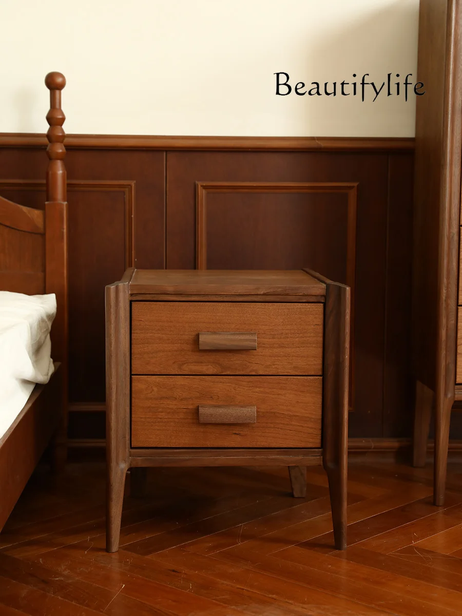 

Nordic Simple Retro Contrast Color Cherrywood Bedside Table Mid-Ancient Drawer Storage Low Cabinet