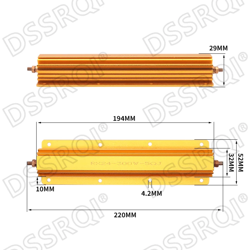 300W RX24 Aluminum Power Metal Shell Case Wirewound Resistor 0.1R ~ 100R 0.1 0.5 1 2 2.5 3 4 5 6 8 10 20 50 100 ohm resistance