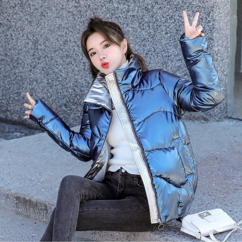 Womens Glossy Leave-on Parka Padded Jacket Winter Cropped Jacket Coat Warmth Free Shipping Cheap Wholesale Snow Clothing Korean