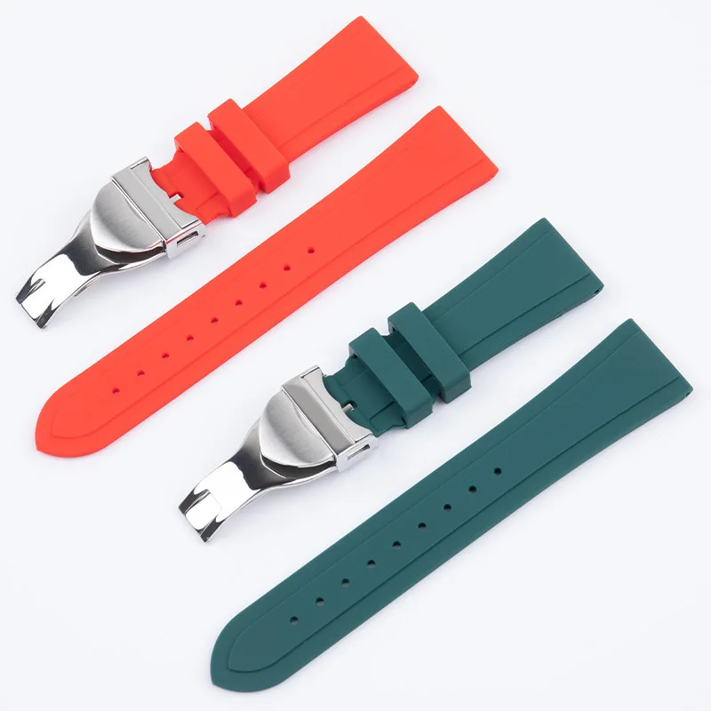 

22mm Watch Band Soft Rubber Silicone Wrsitband For Tudor Strap Black Bay GMT Pelagos Flat End Deployment Clasp Universal Belt