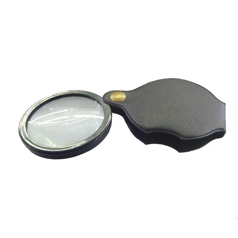 Portable Handheld Magnifier Foldable Loupe Pocket 6X 70Mm Old Man Reading High-Definition High-Power Leather Magnifying Glass