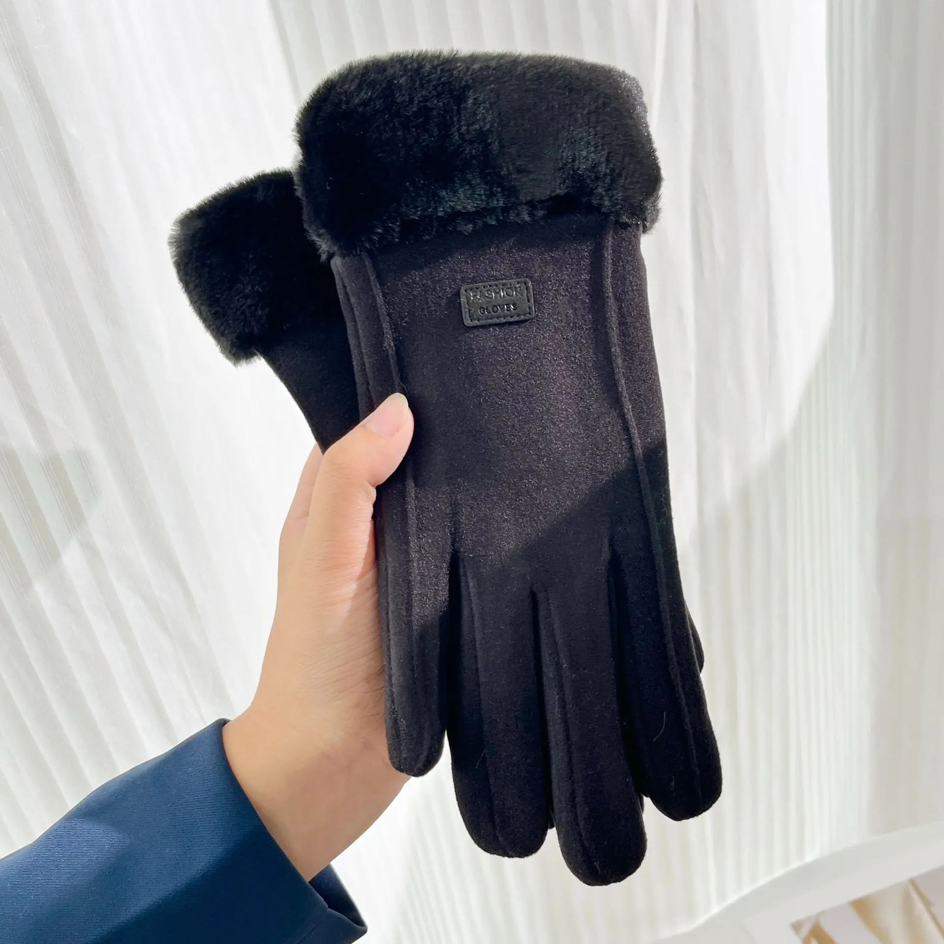 Gants d\'hiver en cachemire pour femmes, mitaines de cyclisme en cuir suédé chaud, optique féminine, velours peluche, gants de conduite à écran