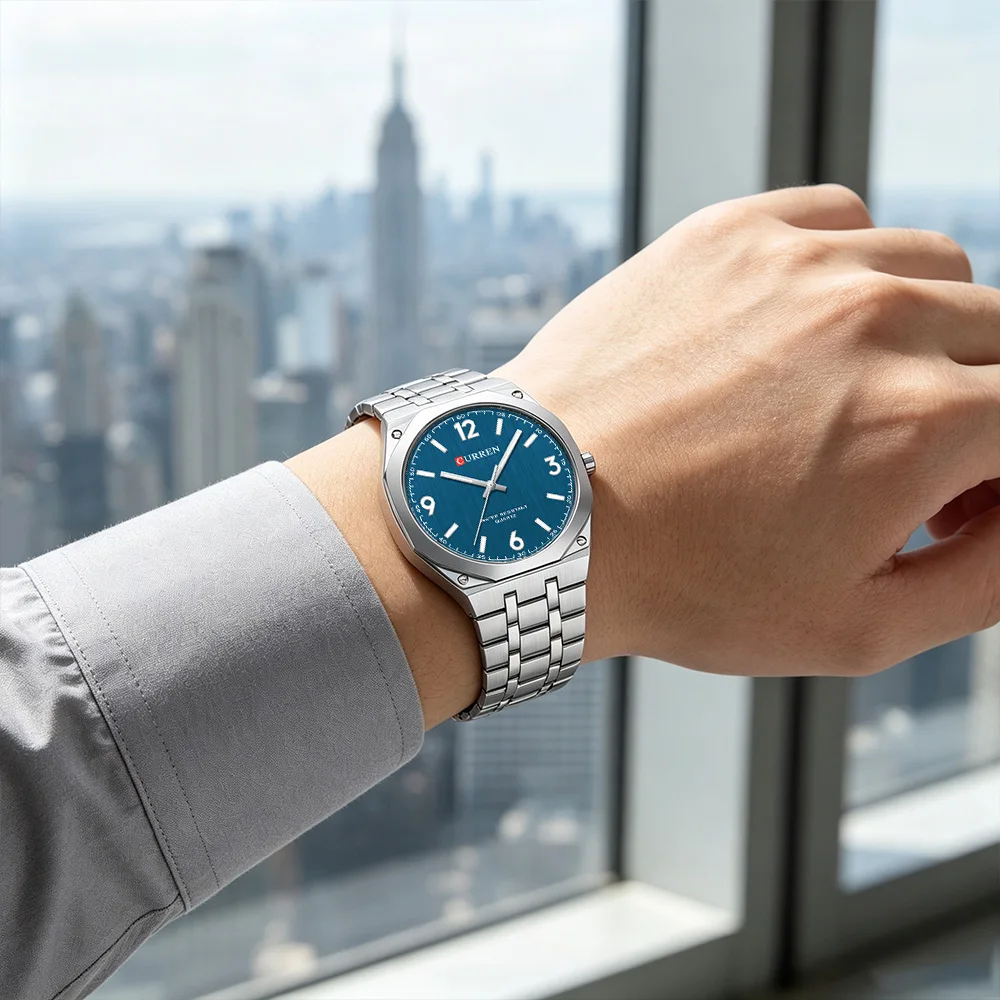 CURREN Men's Quartz Watch with Stainless Steel Band Luminous Hands Casual Business Dress Wristwatch 8504 Relógio Masculino